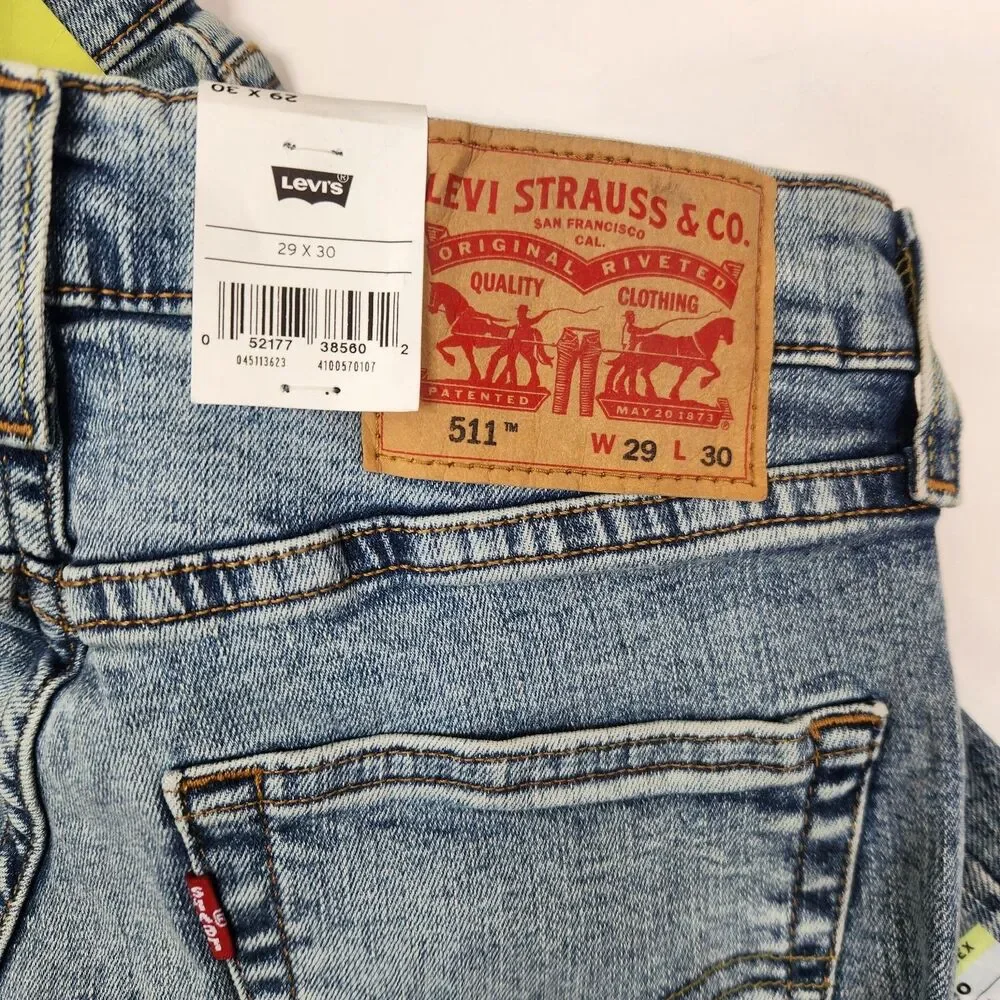 NEW Levi's Flex Mens 511 Stretch Slim Fit 5 Pocket Light Wash Jeans 29x30